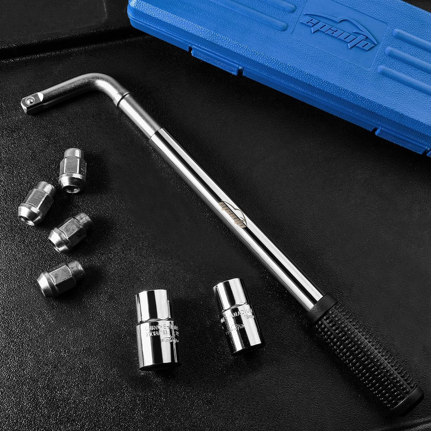 EPAuto Telescoping Lug Wrench with 4 CR-V Sockets (17/19, 21/22mm)