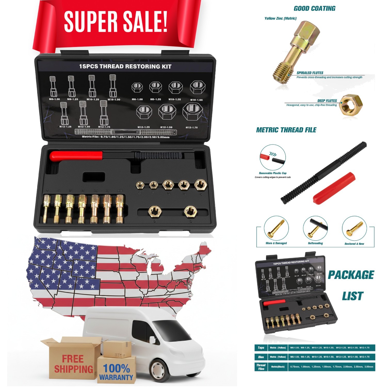 Precision Thread Repair Kit – 15-Piece Set with Taps, Dies & Files Included