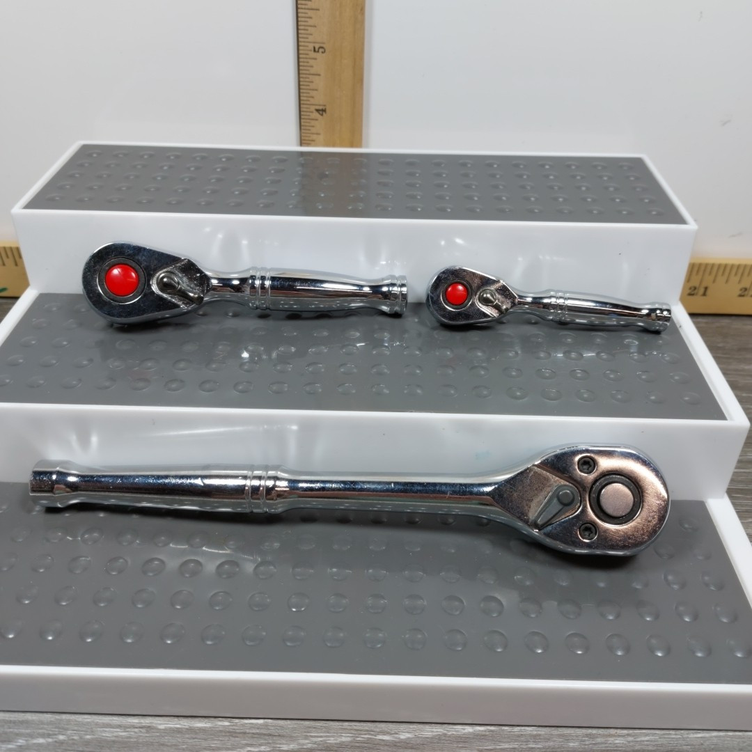 Vtg Stubby Ratchet Set Tawain 1/4, 3/8 & 1/2 Reversible