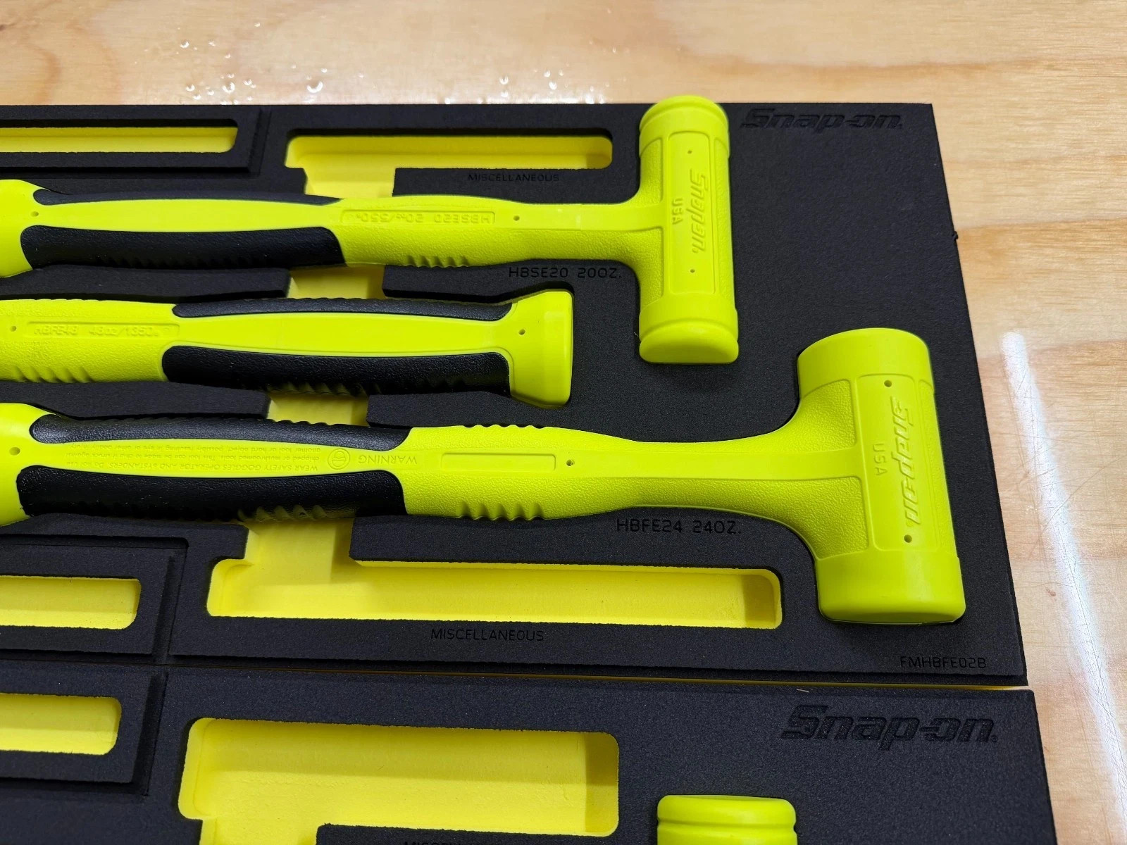 Snap-on Tools NEW 6pc HI VIZ YELLOW Dead Blow Hammer Set w/ PRO-FI Foam HBFE6FHV