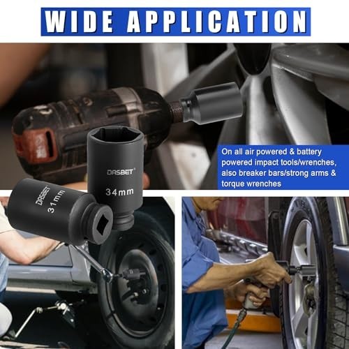 9PCS 1/2″ Drive Deep Impact Socket Set | 6 Point Metric 29-38mm Hub Nut Sockets