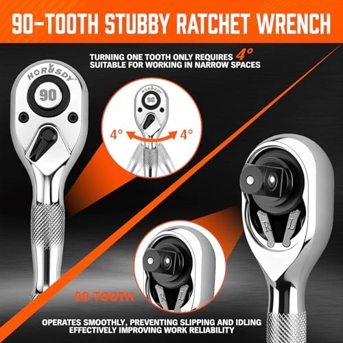 3-Piece Stubby Ratchet Handle Set, 1/4″ 3/8″ 1/2″ Drive Mini Socket Wrench, Comp