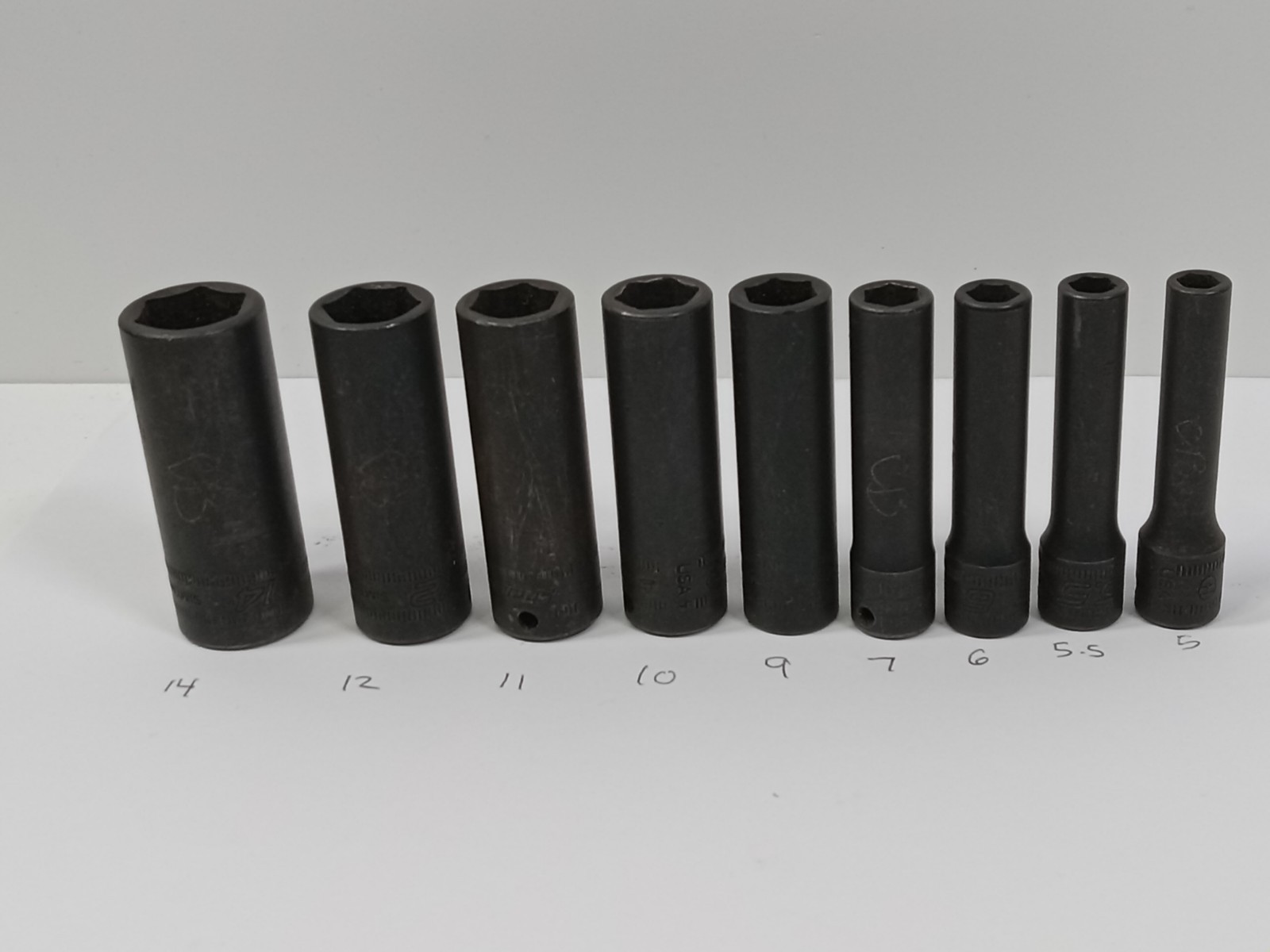 Snap-On 10 pc 1/4″ Drive 6-Point Metric Flank Drive Deep Impact Socket Set 5-15