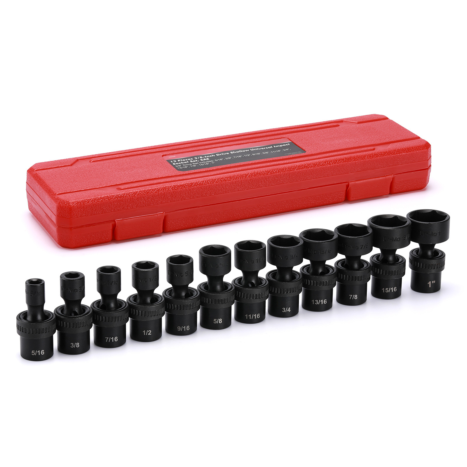 12 Pieces 3/8-Inch Drive Shallow Universal Impact Socket Set SAE, 5/16″-1″ CR-MO