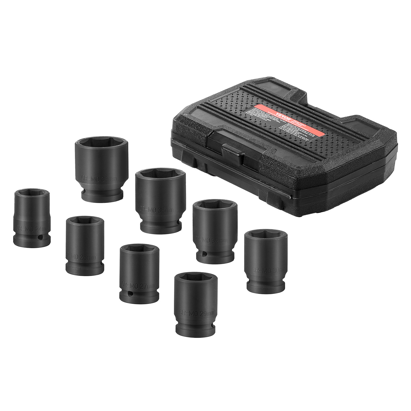 VEVOR Axle Nut Impact Socket Set 3/4″ Drive 6-Point 8PCS Metric Spindle Socket