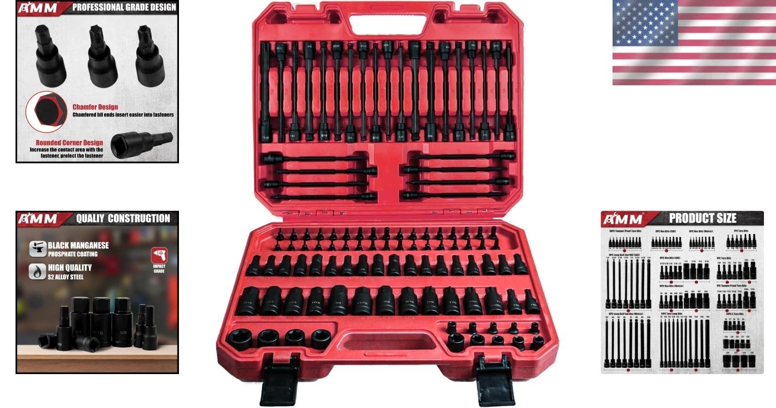 107PCS Allen and Torx bit socket set, 1/4″, 3/8″ and 1/2″ Drive,Extra long torx/