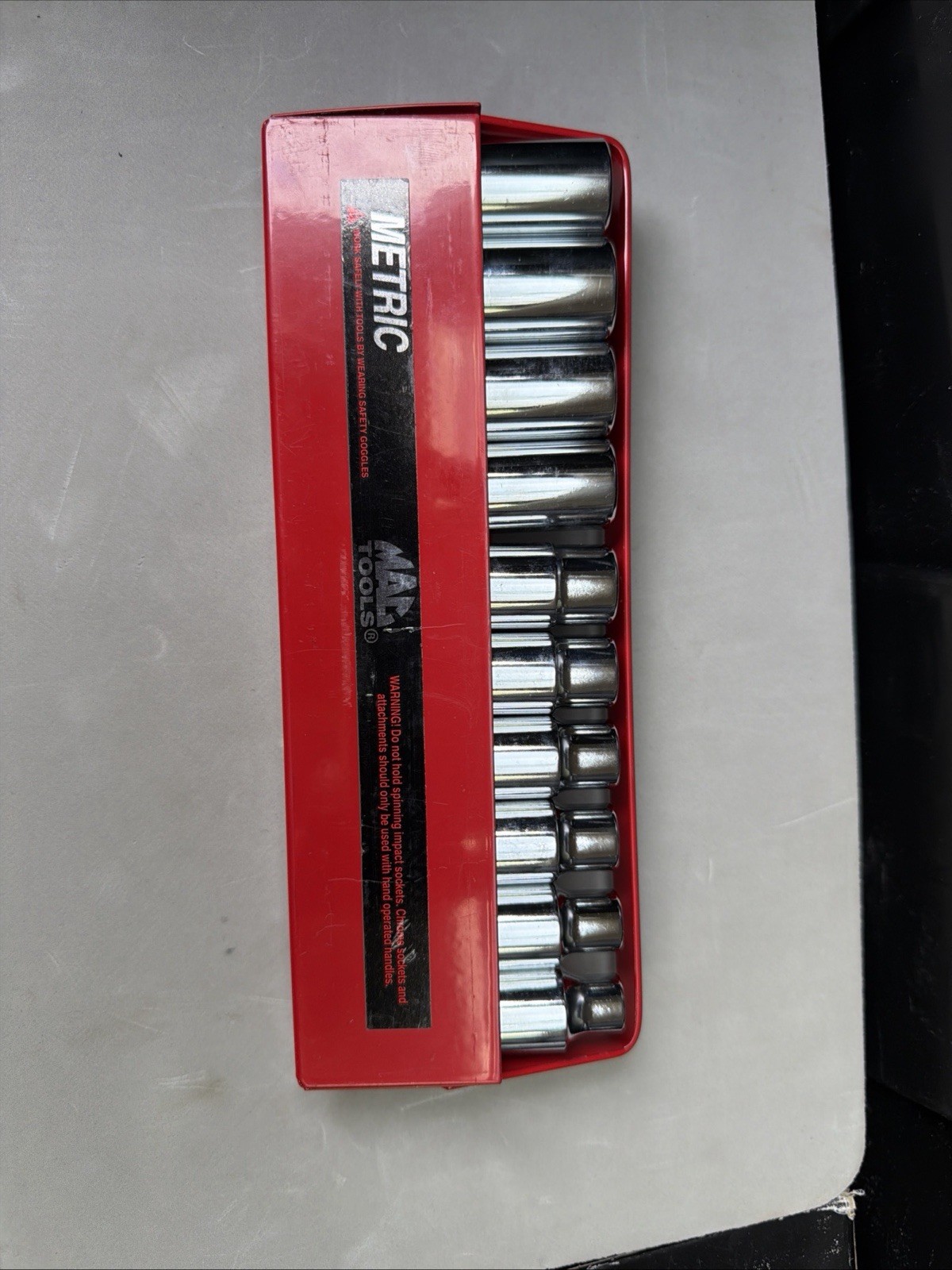 MAC tools 1/2″ drive chrome metric deep socket set, 10-19mm. SVDM106TR. New.