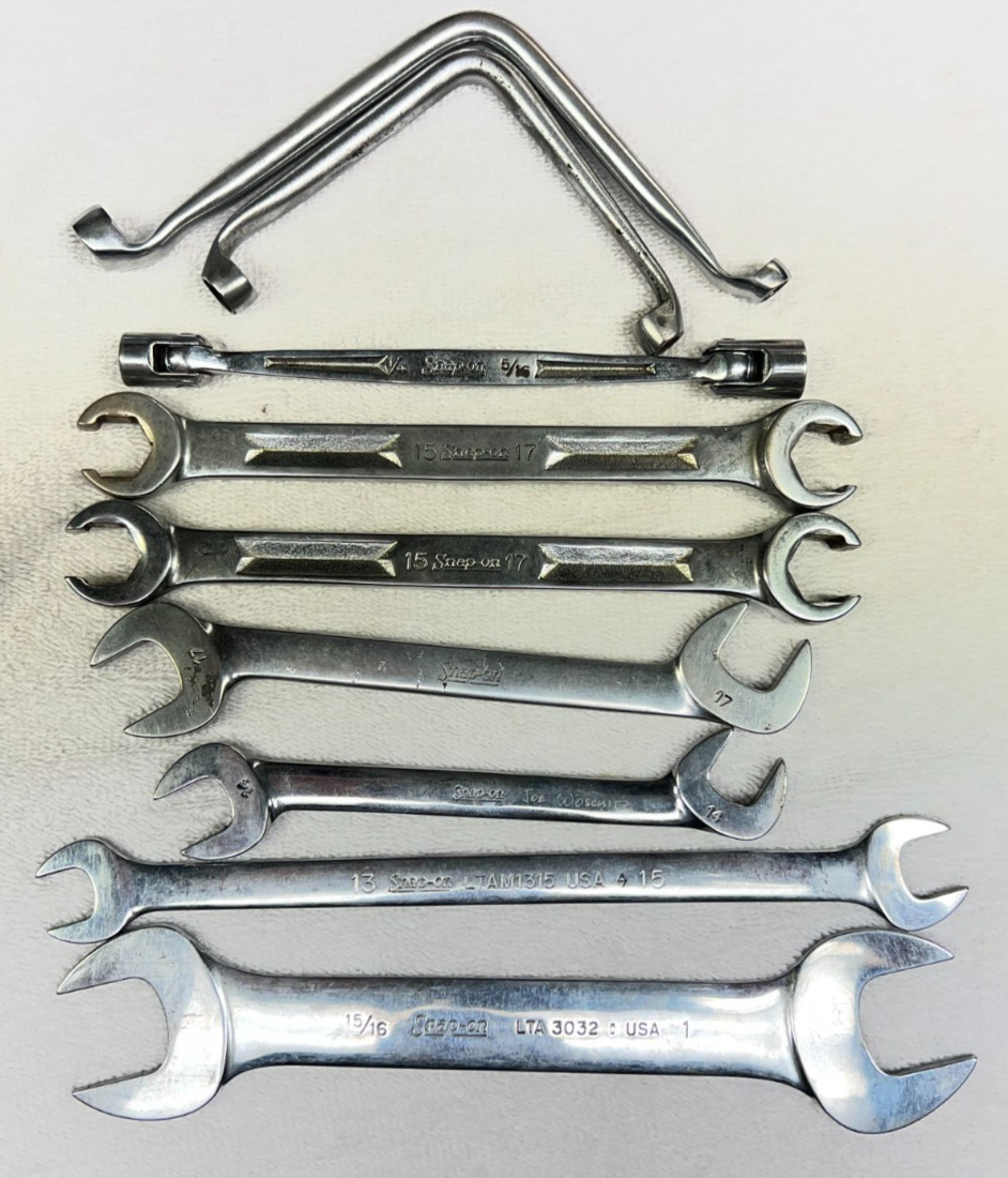 Snap On wrenches Open end/Flare/L shaped some are SAE some Metric Lot of 9