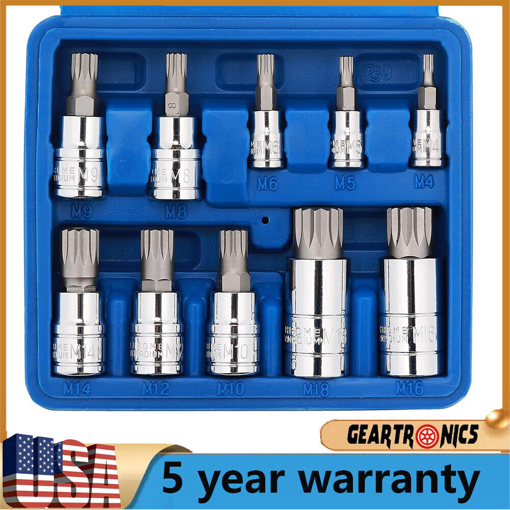 10 in 1 XZN 12 Point MM Triple Square Socket Spline Bit Set 1/2″ 1/4″ 3/8″ Drive