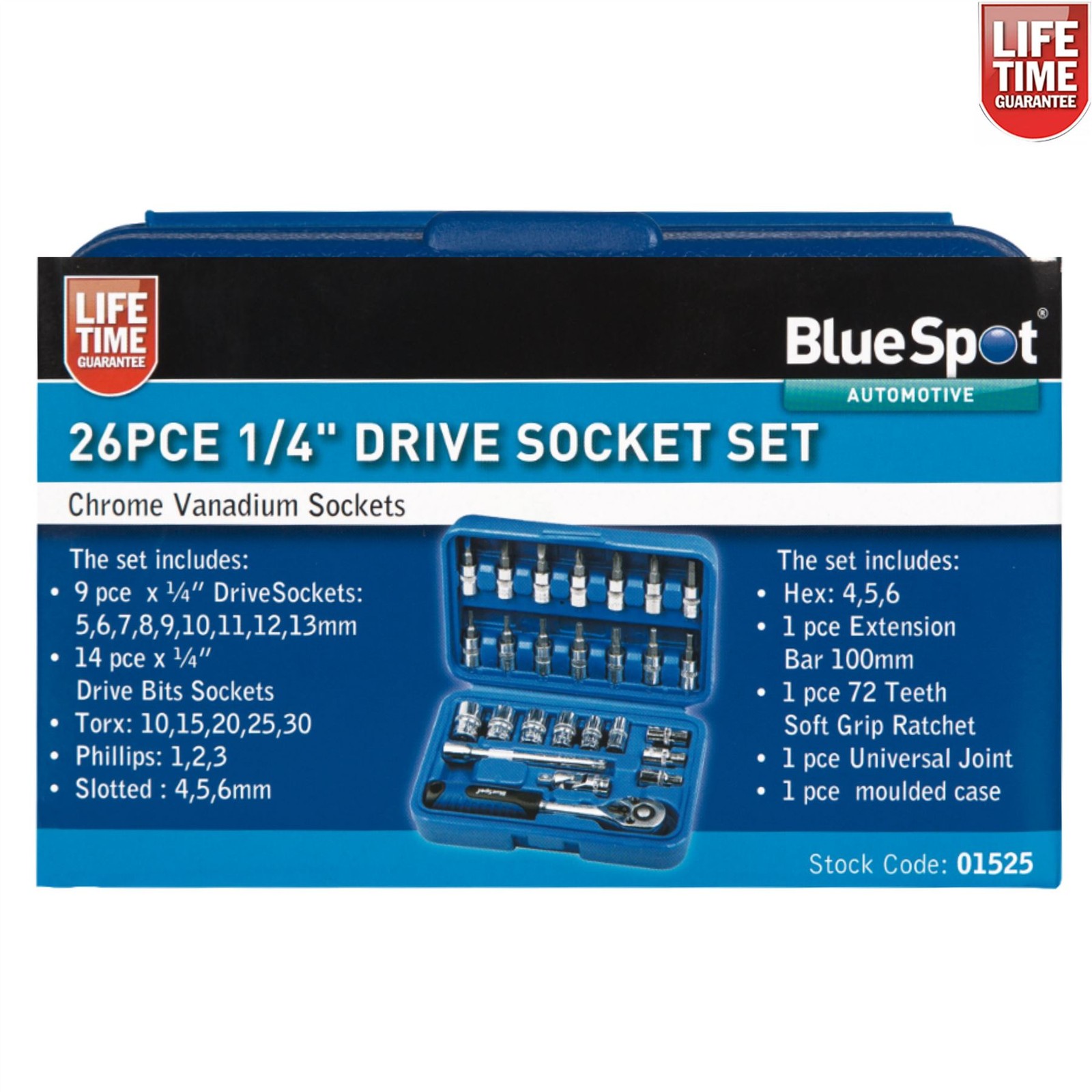 26 Pc Screwdriver Socket Set Ratchet Bit Torx Philips Hex Screw 1/4 Drive 01525