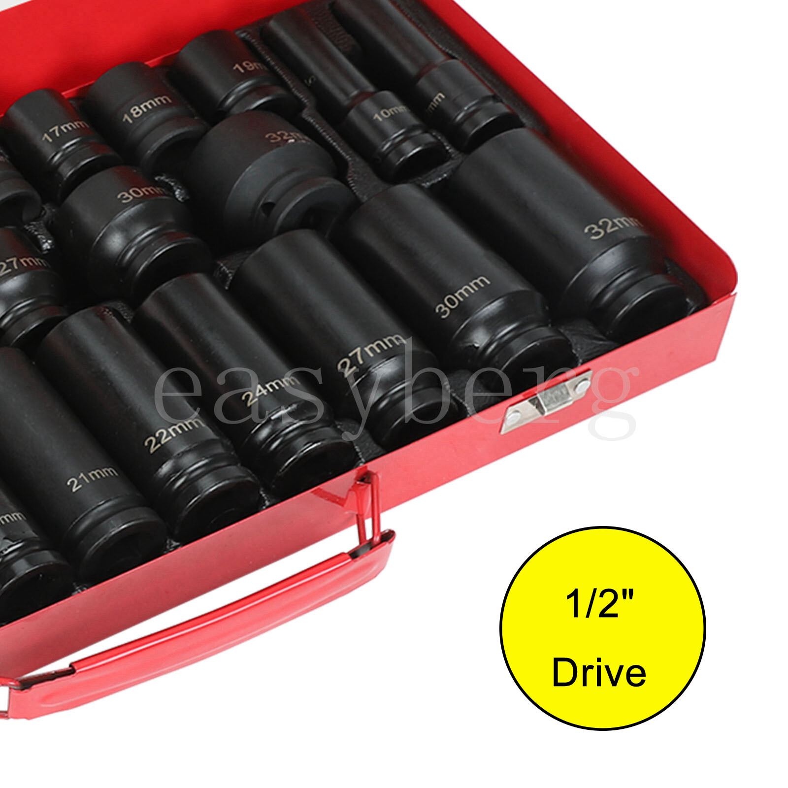 35pcs 1/2″ Deep Impact Socket Set Drive 8-32mm Metric Garage Sae With Case US