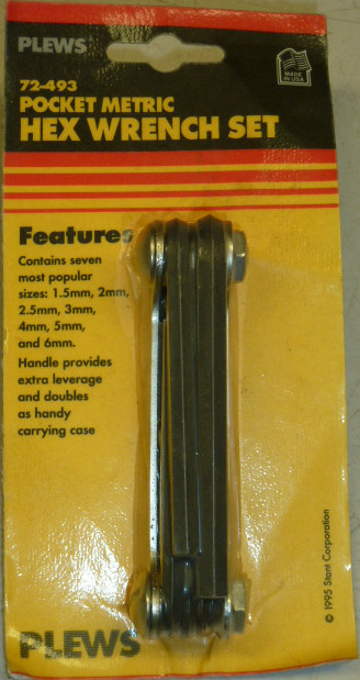 NOS! PLEWS FOLDING POCKET METRIC HEX WRENCH SET, No. 72-493