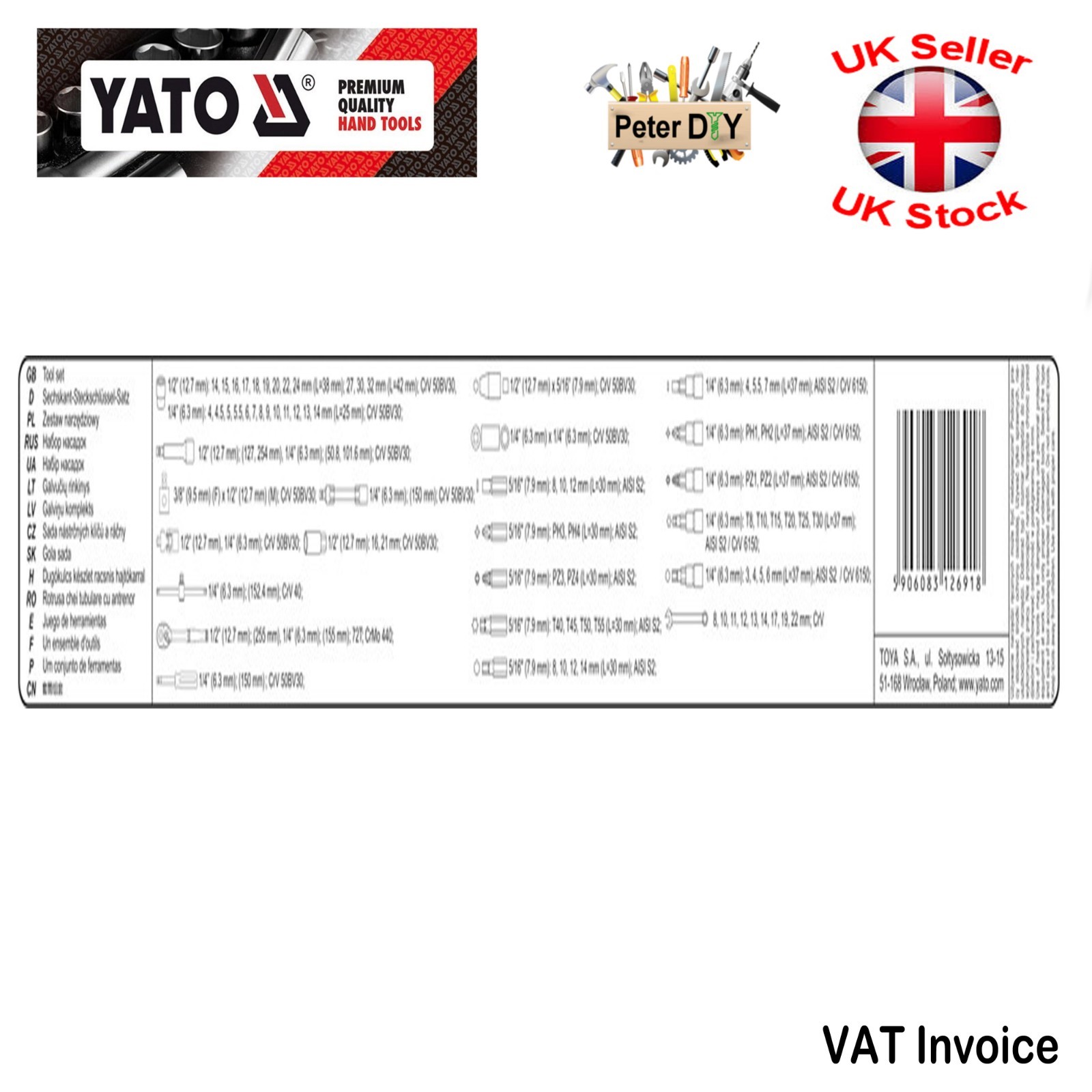 Yato Professional 82 pcs Ratchet Socket Set 1/2 1/4 Tools Toolbox YT-12691