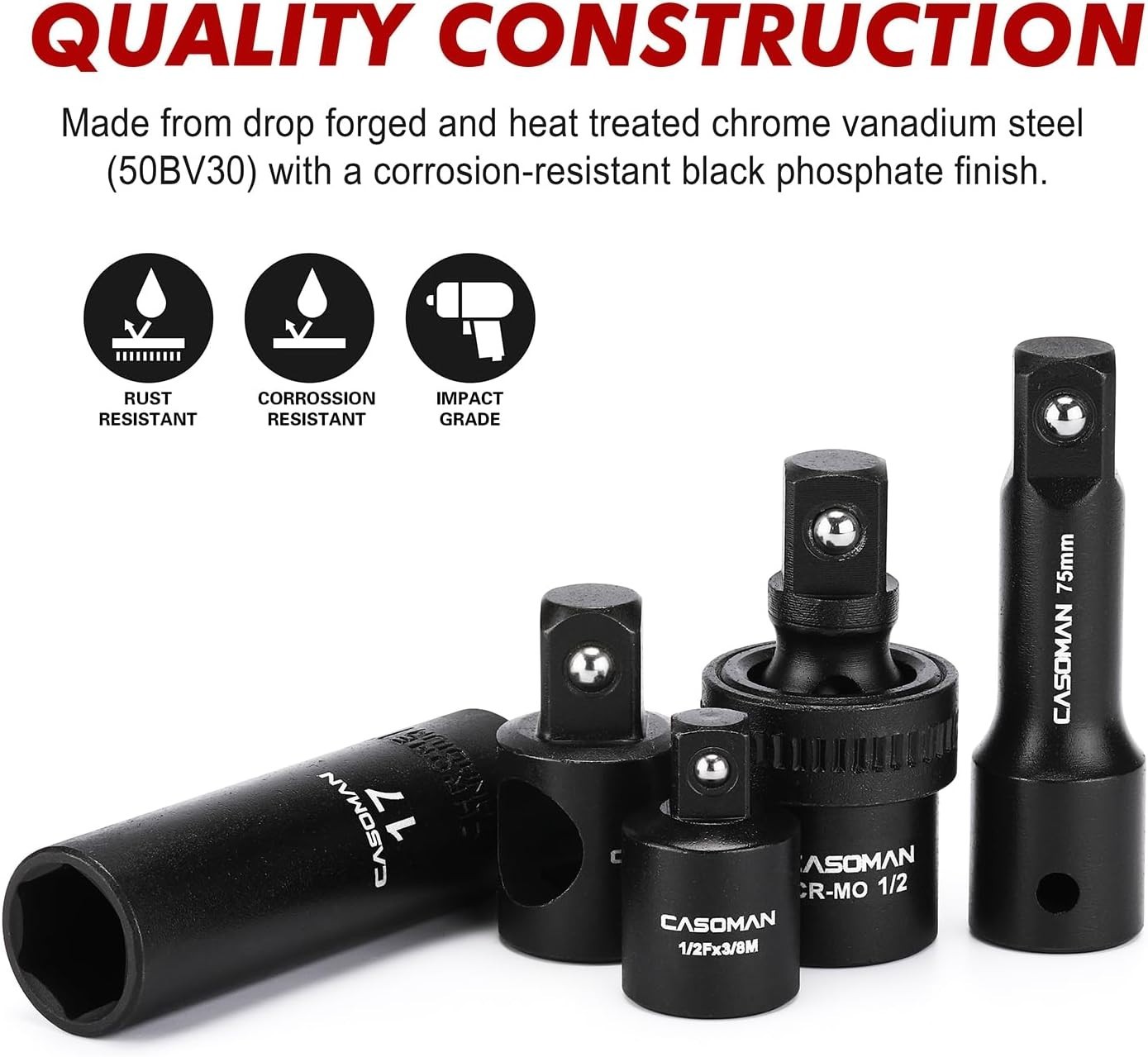 1/2″ Drive Impact Socket Set 38 Piece Deep Standard SAE Metric with Ratchet
