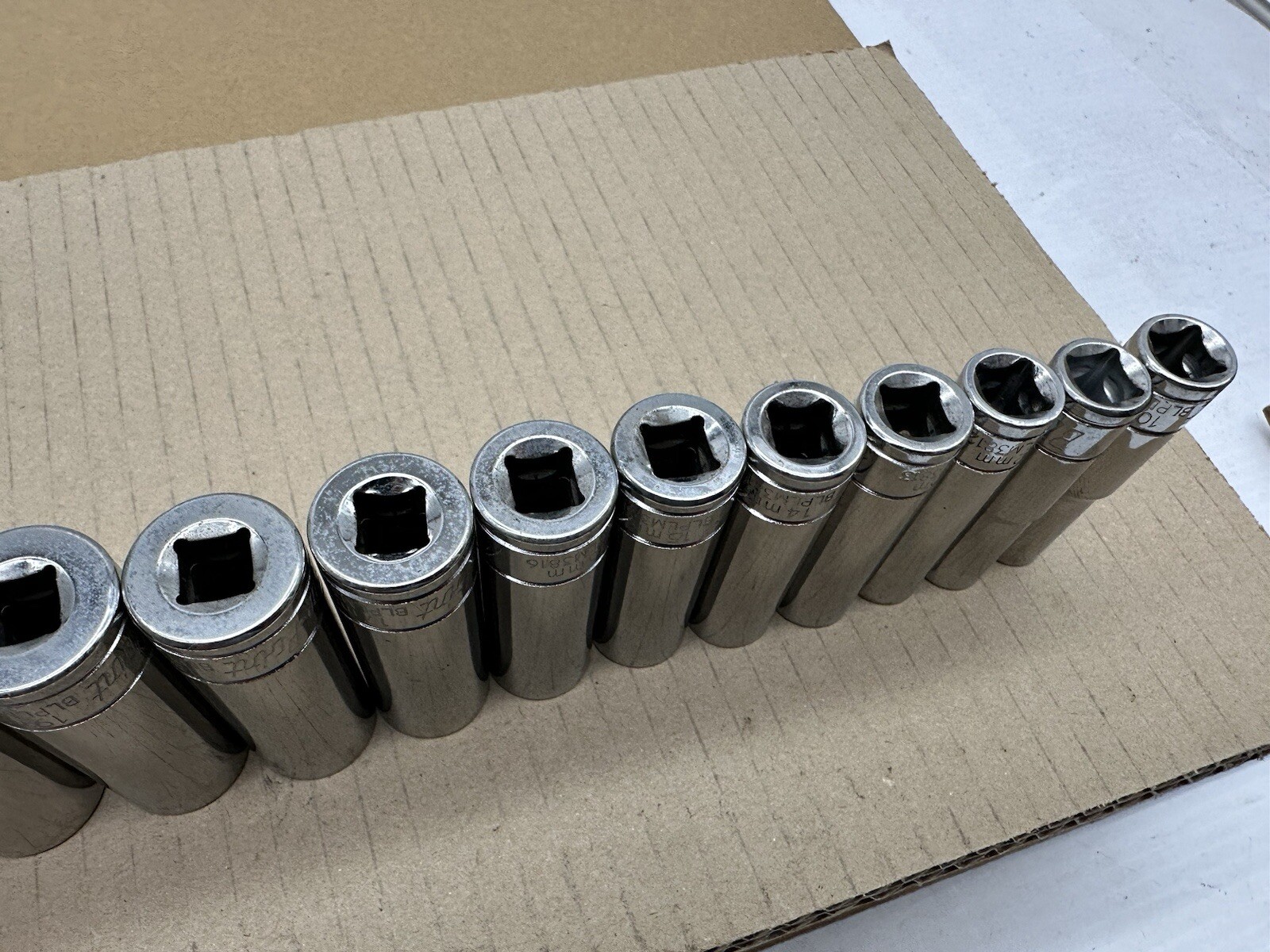 Blue-Point 3/8″ Drive 12 Point 15 Piece Deep Long Socket Set 10mm-24mm VGUC