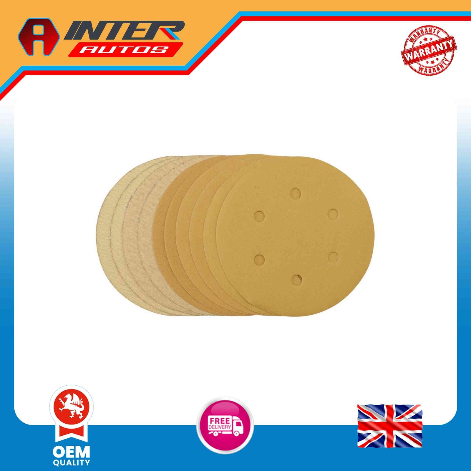 Draper Gold Sanding Discs with Hook&Loop, 150mm, Assorted Grit – 120G, 180G,