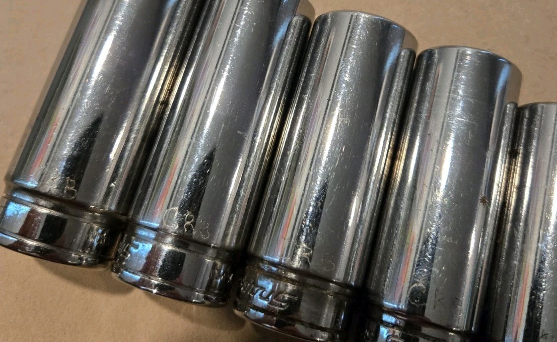 Snap On 3/8″ Drive 1/4″-7/8″ 6PT SAE Deep Chrome Sockets USA With Rack Lot Of 11