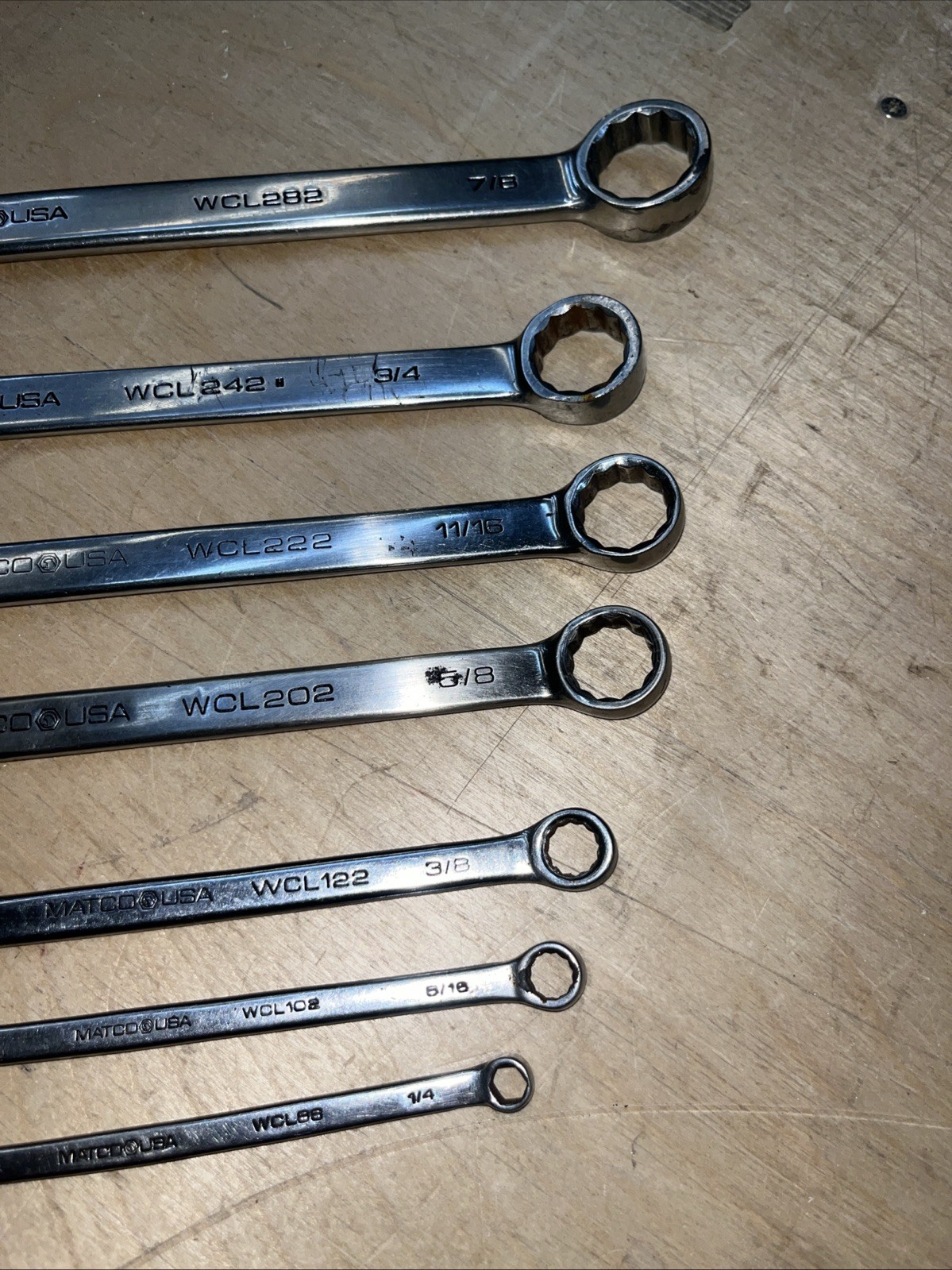 MATCO USA 7 Pc SAE Combination Wrench SET WCL282, 242, 222, 202, 122, 102, 86