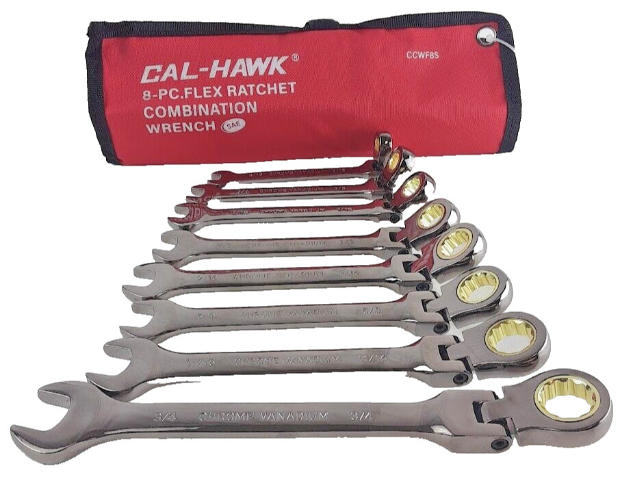 8PC FLEX HEAD RATCHET COMBINATION WRENCH CR-V NI-PLATED 5/16″- 3/4″ SPANNER SET