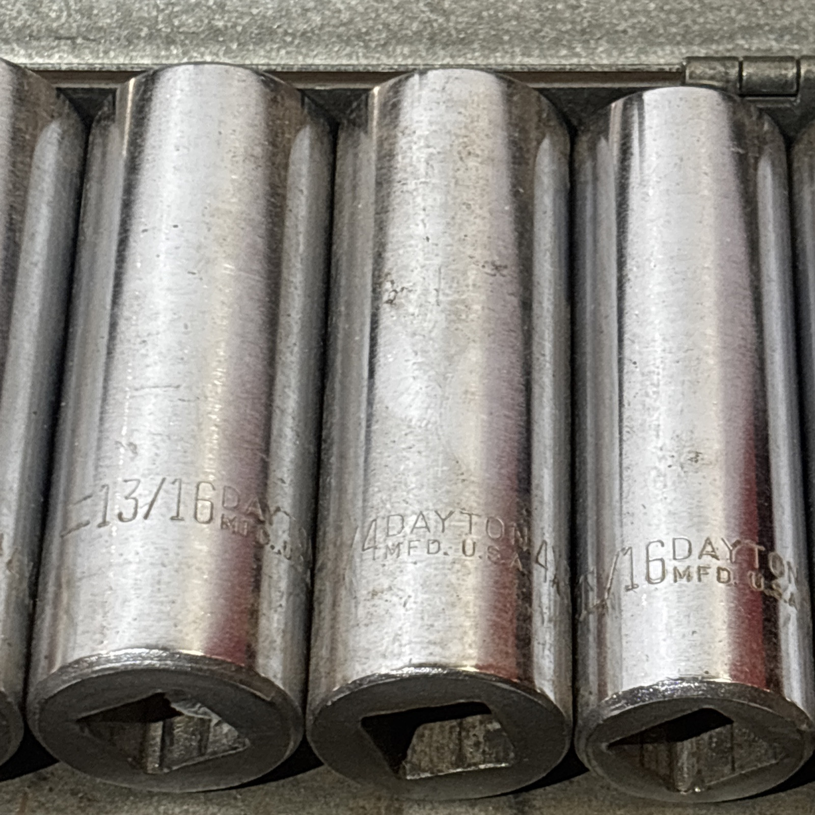 Dayton SAE Deep Socket Set 1/2″ Drive 12 Point 1/2″ to 15/16″ W/ Case Vtg USA