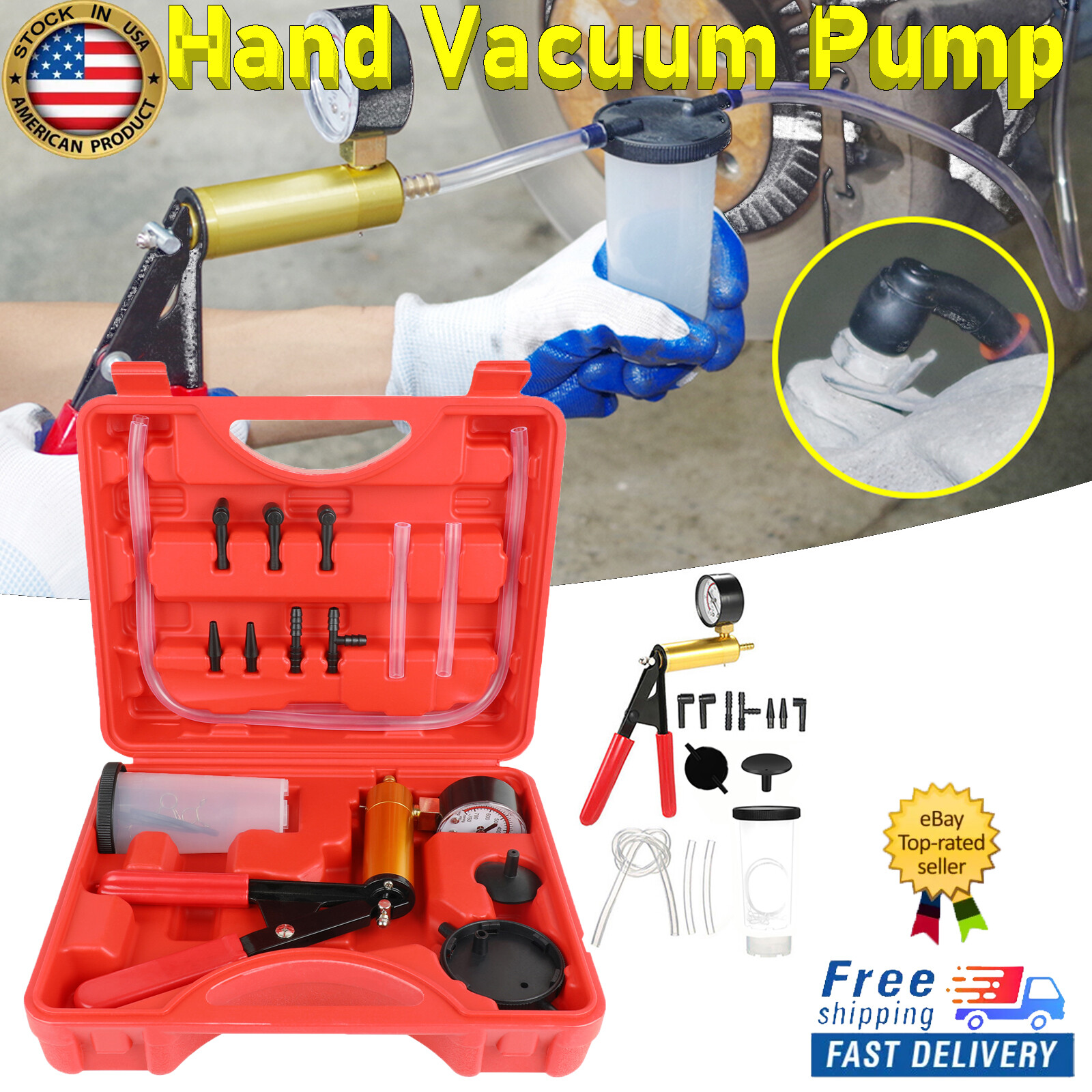Hand Held Vacuum Pressure Pump Tester Set Brake Fluid Bleeder Bleeding Kit W/Box