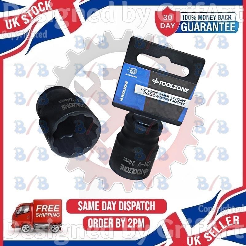 24MM SHALLOW IMPACT SOCKET 1/2″ DRIVE STUBBY METRIC 12 POINT BI HEX FOR RATCHET