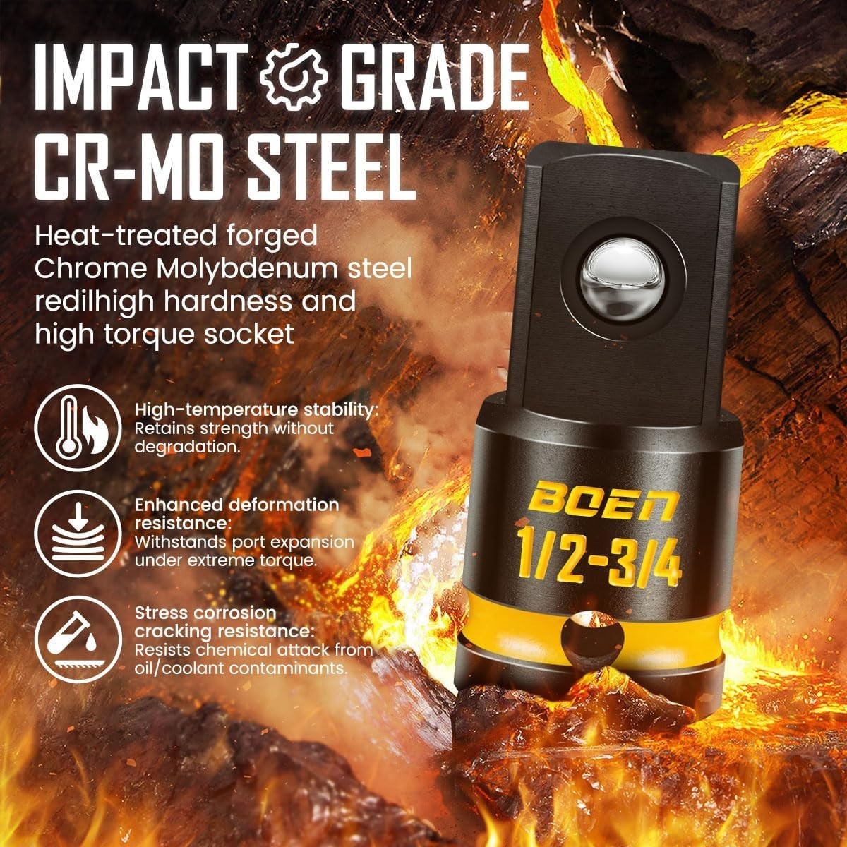 1/2″F to 3/4″M Impact Socket Adapter, Chrome Molybdenum Steel