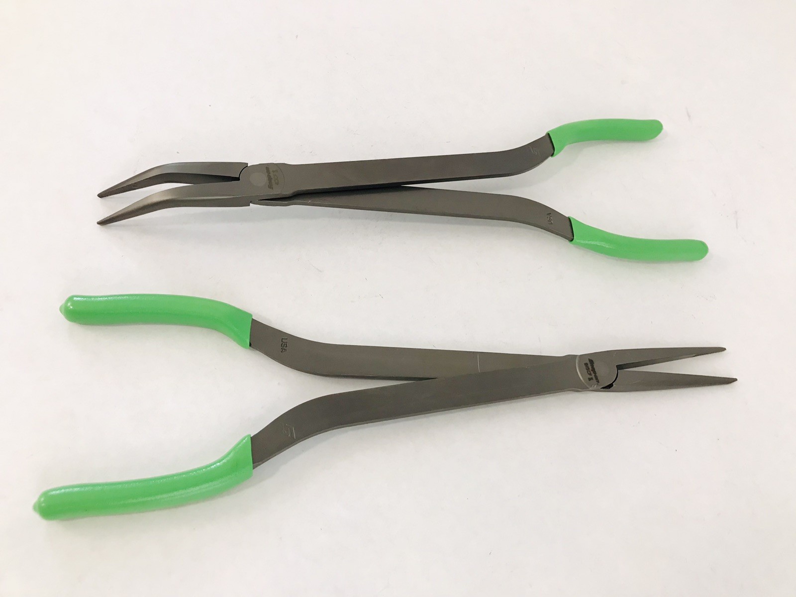 Snap-on 15″ Long-Neck Needle Nose Pliers & 35° Bent Talon Grip (Green) NEW!!!
