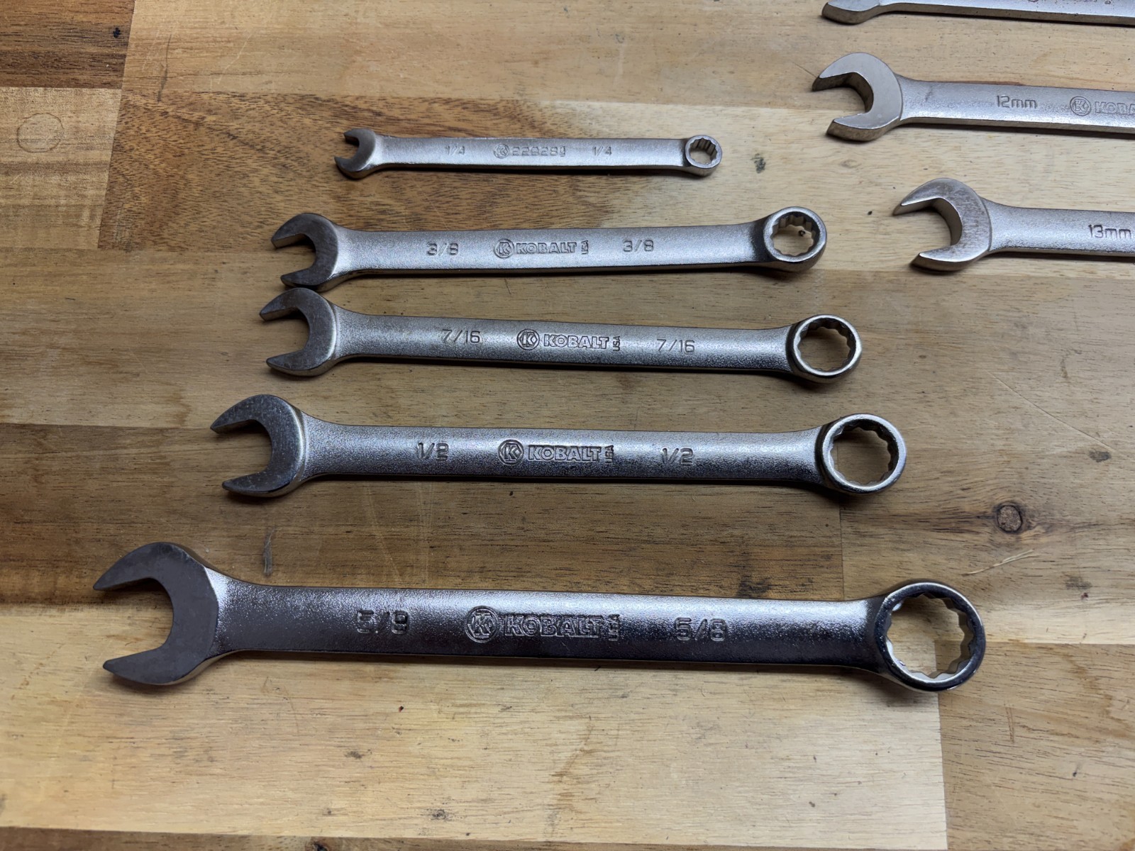 9 Kobalt USA Mixed SAE METRIC Wrenches 1/4, 3/8, 7/16, 1/2, 5/8, 8mm, 10, 12, 13