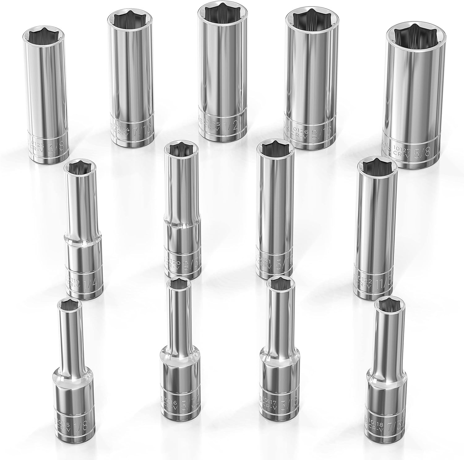 Complete 1/4-Inch Drive Chrome Socket Set – All SAE Sizes from 1/8″ to 5/8″
