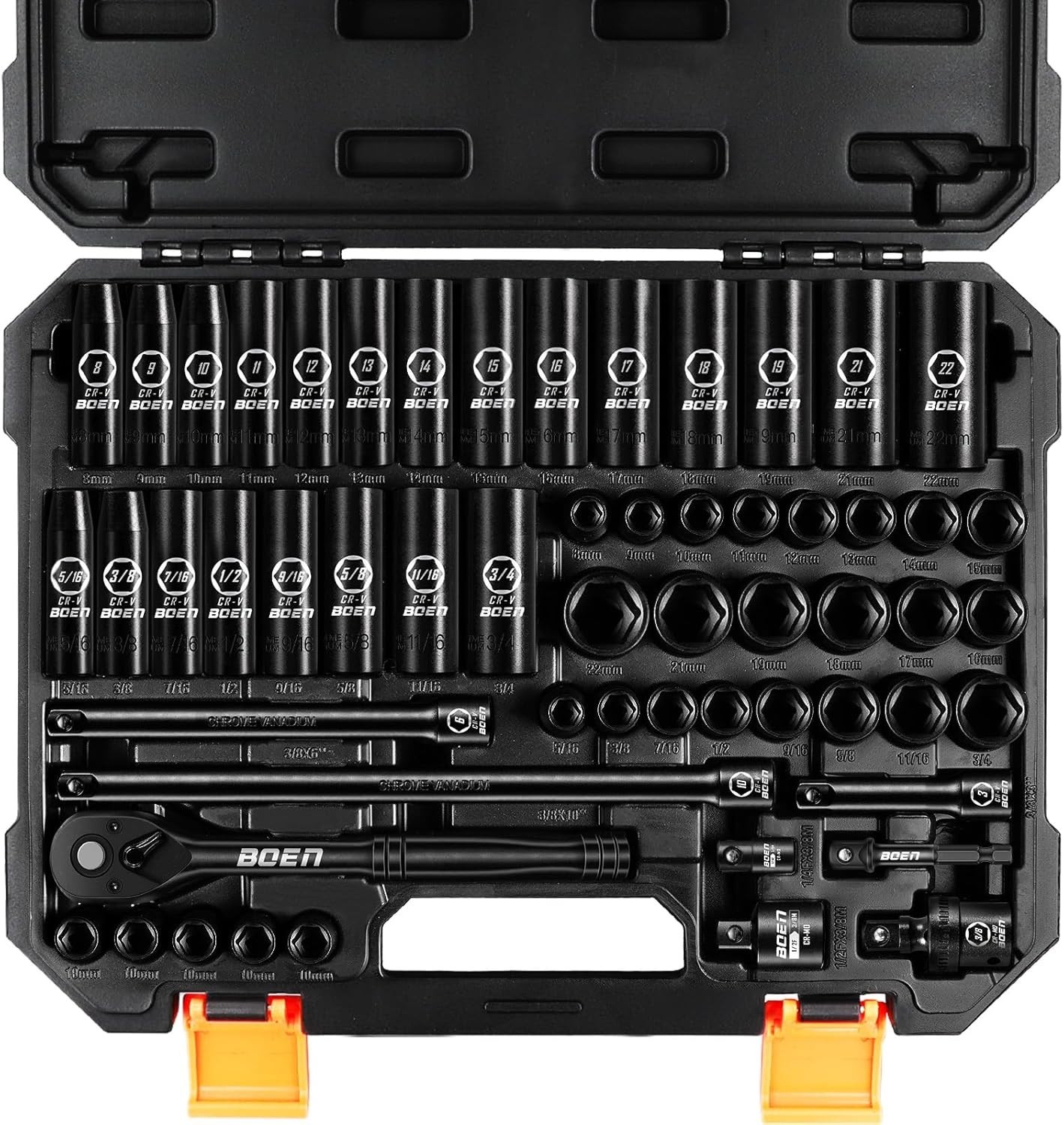 3/8″ Drive Impact Socket Set, 57-Piece Standard SAE 5/16 to 3/4 inch and Metr…