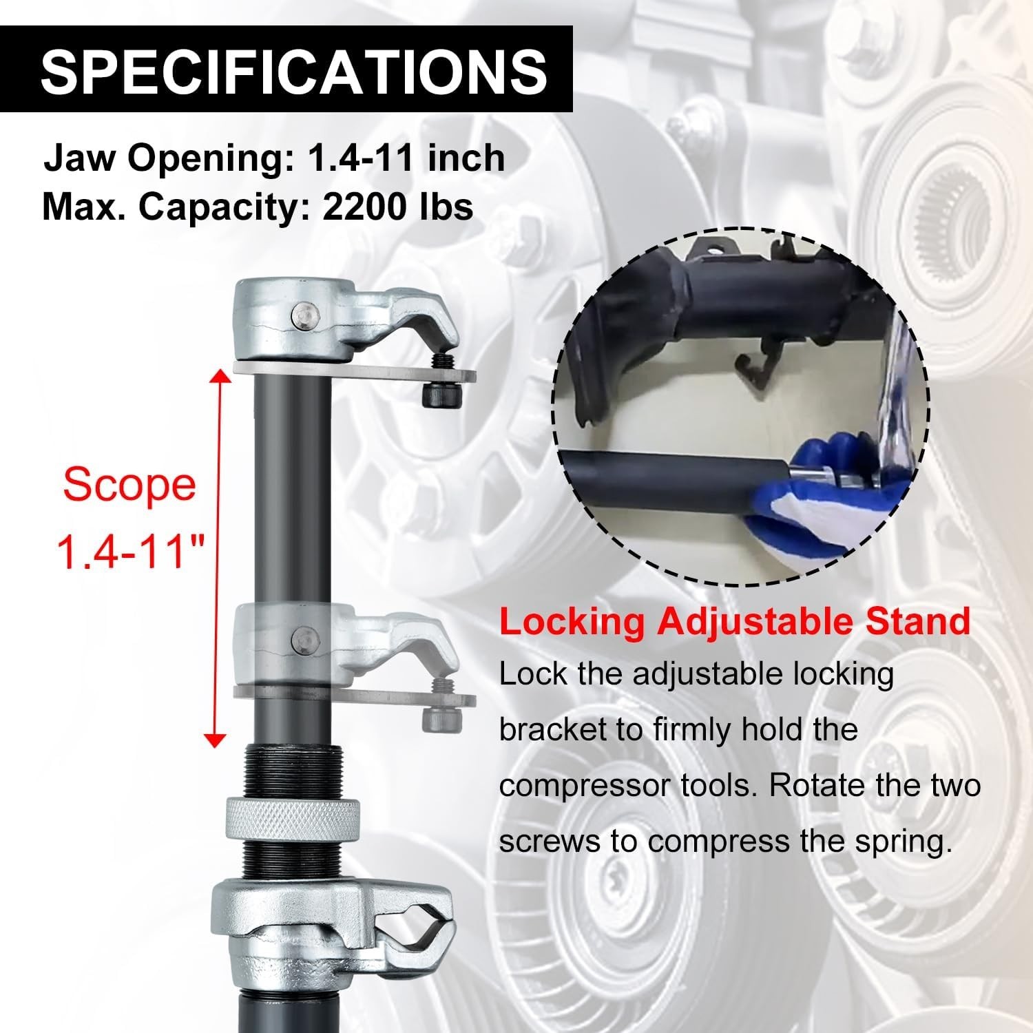 Durable Coil Spring Compressor Tool with Locking Mechanisms – 2645 lbs Capacity