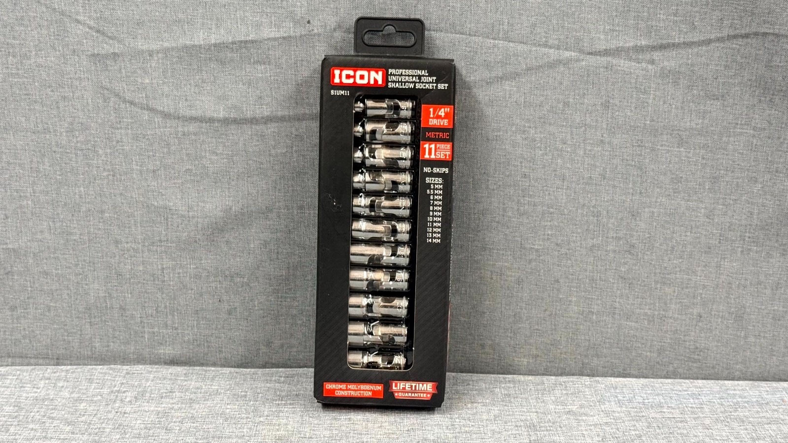 Icon S1UM11 1/4″ Drive Metric 11 Piece Universal Joint Shallow Socket Set 70298
