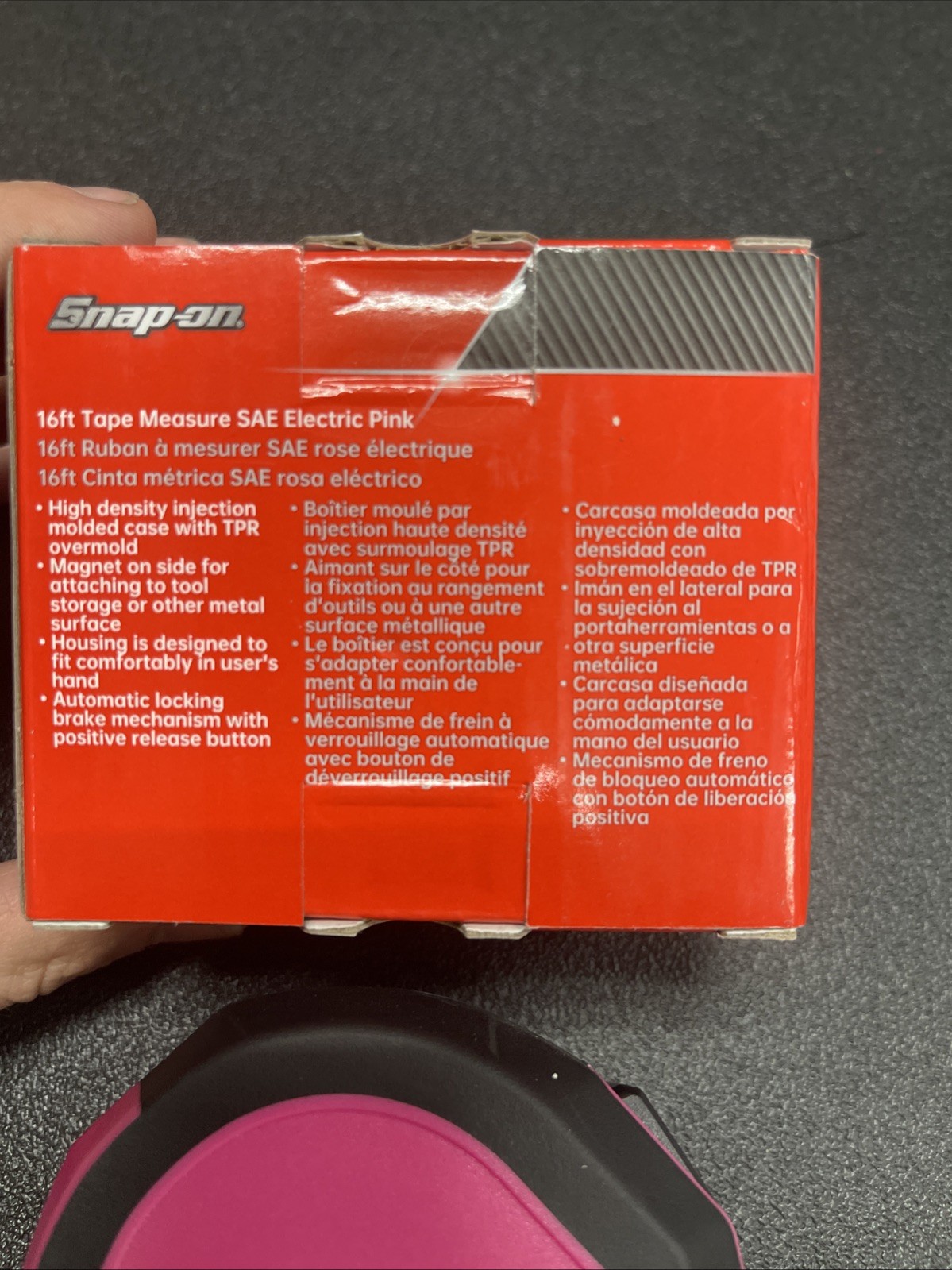 Snap On Tools 16FT tape Measure SAE Electric Pink TPMA16EP