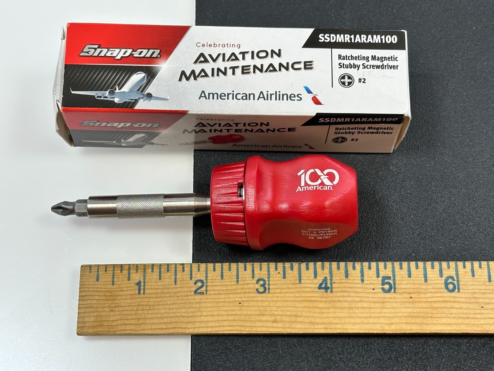Snap-on USA American Airlines AMT 2026 Stubby Magnetic Ratcheting Screwdriver