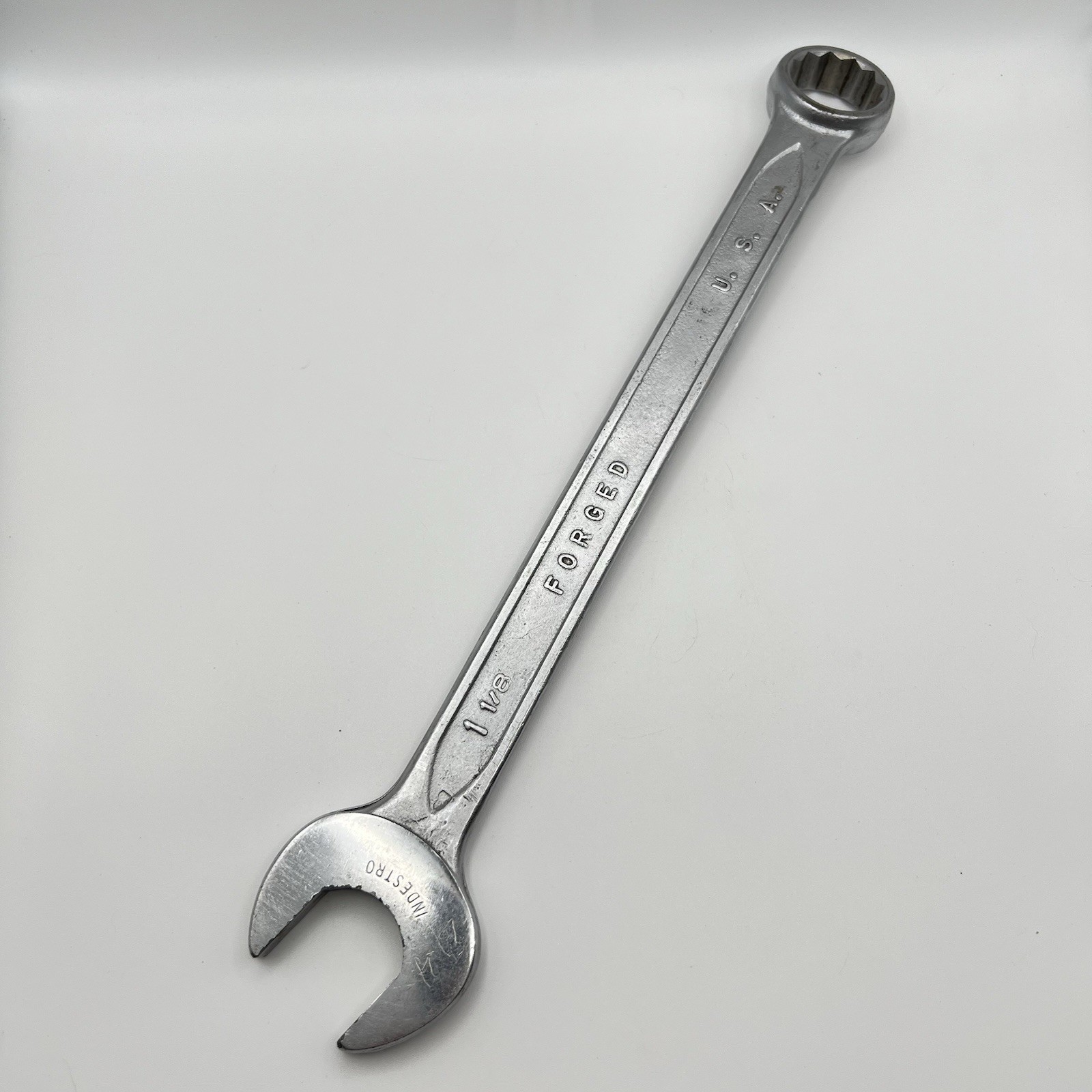 Indestro USA 1083 1-1/8” SAE 12 Point Combination Wrench Vintage Engravings