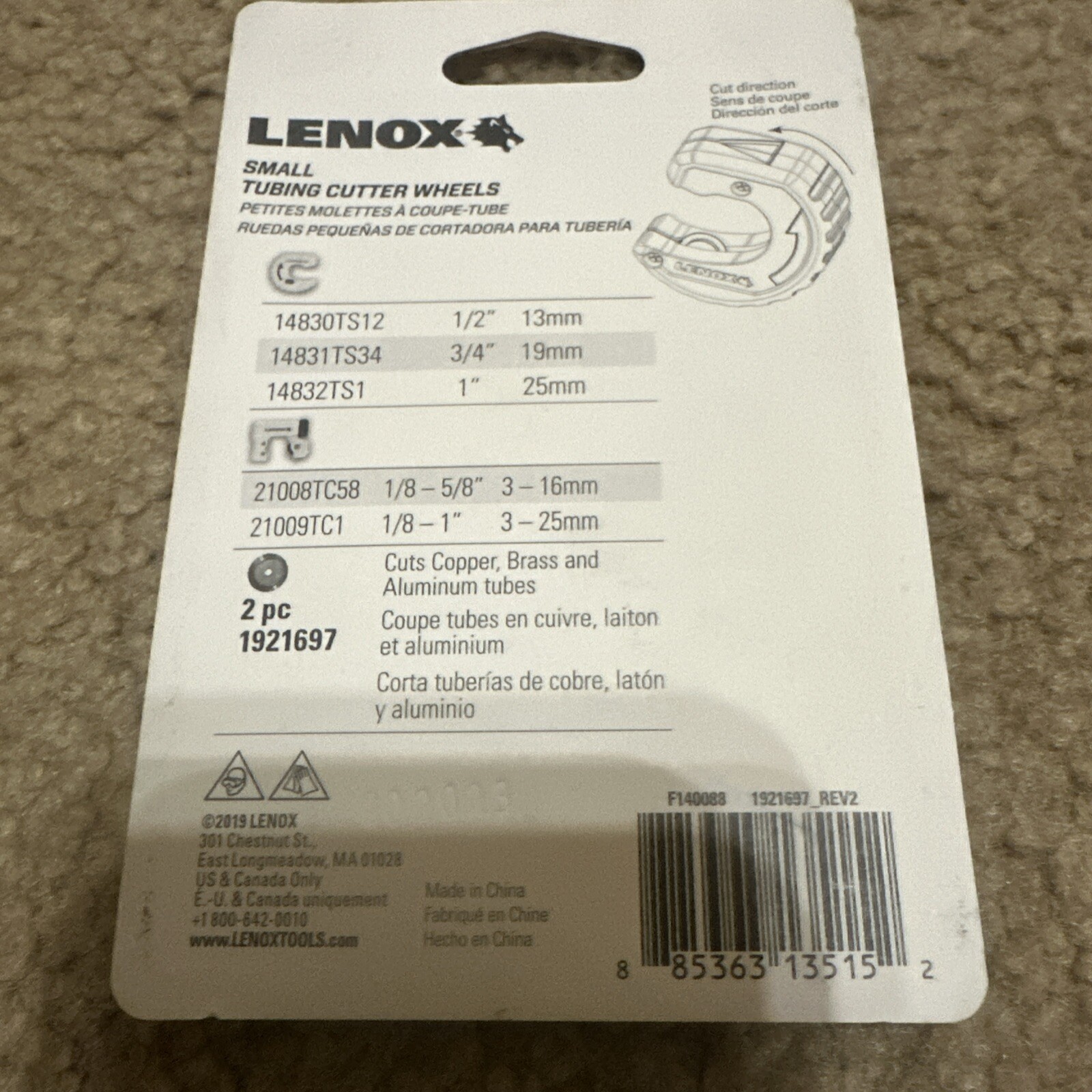 Lenox Small Cutter Wheel Copper Alum Brass 5/8 1921697 Miniature New 1 Pack of 2