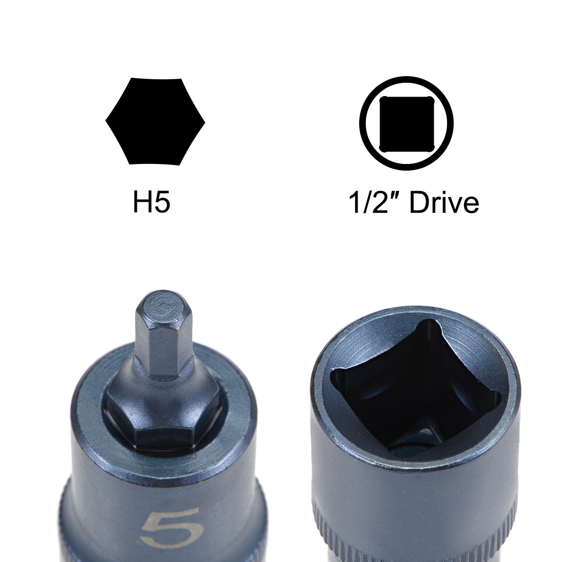 1/2″ Drive x H5 5mm Hex Bit Socket S2 Steel Bits CR-V Sockets Metric 2″