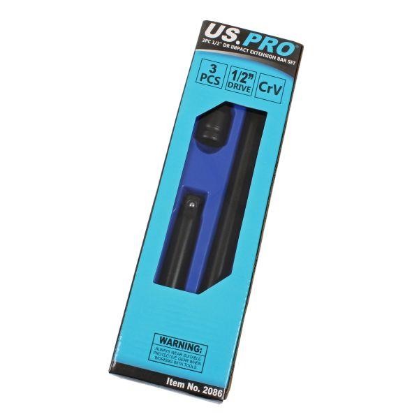 US PRO 3PC 1/2″ DR Impact Extension Bar Set 75, 125, 250mm 2086