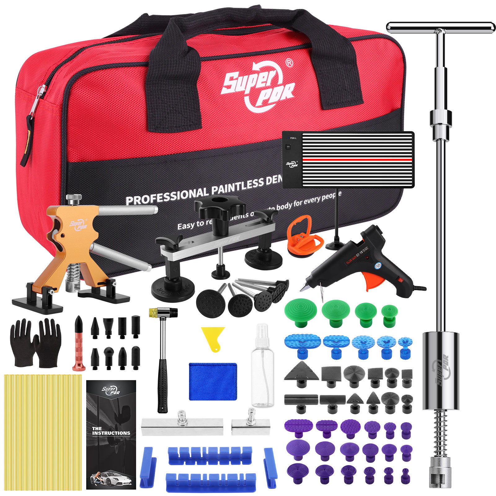 87PCS Car Dent Puller Repair Paintless Hammer Kit Removal Hail Lifter PDR Tools