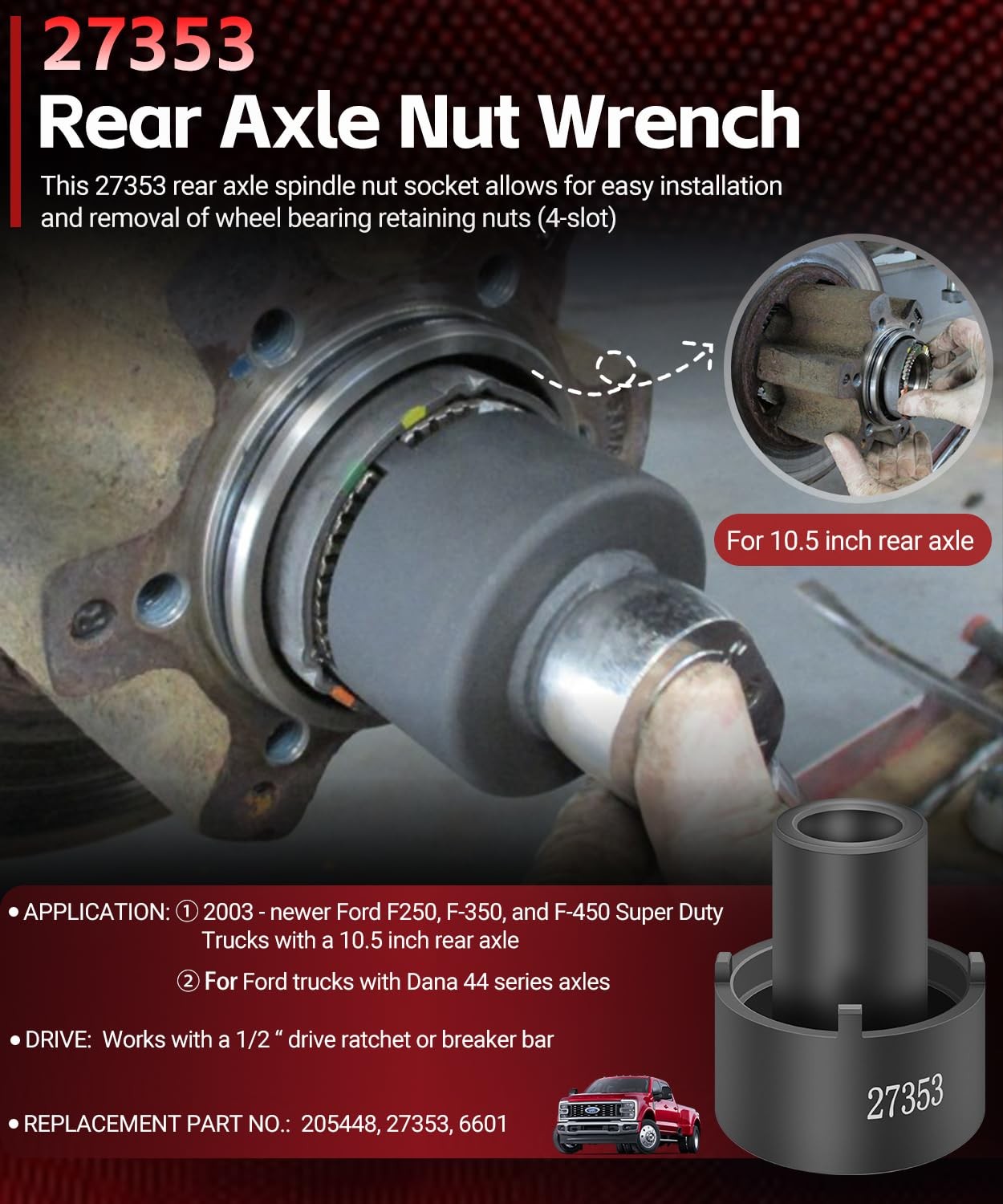 27353 Rear Axle Nut Socket Wrench For Ford F-250, F-350, F-450 Super Duty Truck