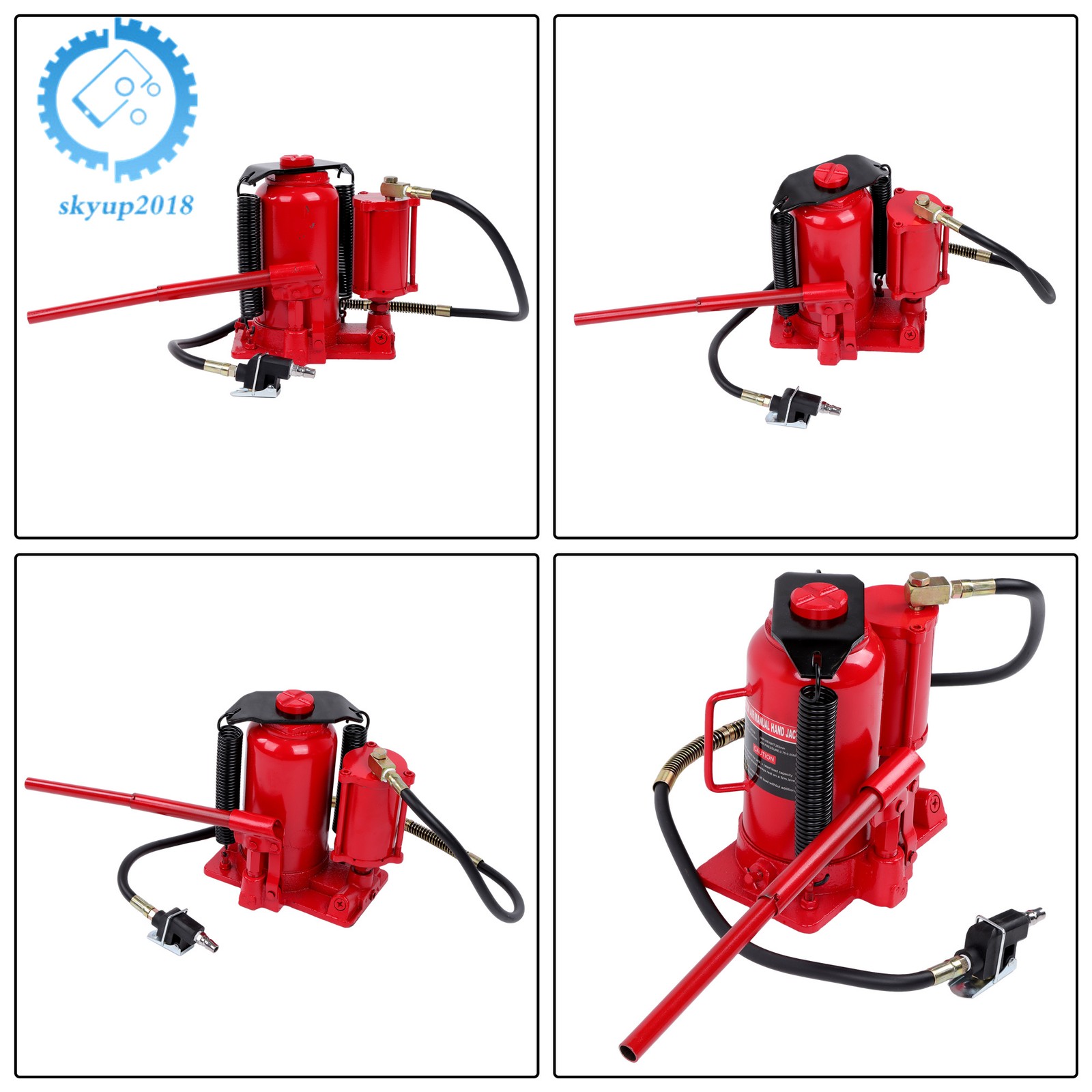 Pneumatic Air Hydraulic Bottle Jack with Manual Hand Pump, 20 Ton