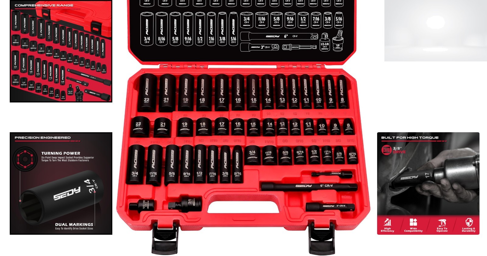 3/8″ Drive Impact Socket Set 49-Piece SAE Metric Standard Deep With Extensions
