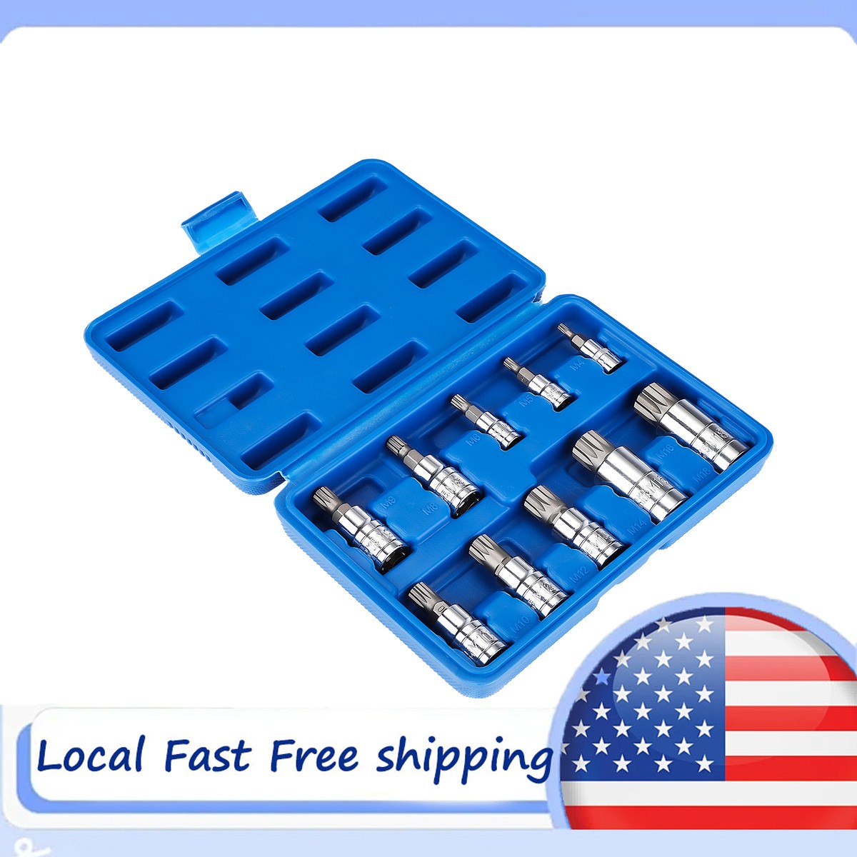 10 PC For XZN Triple Square Spline Bit Socket Set 12 Points with Carrying Case .