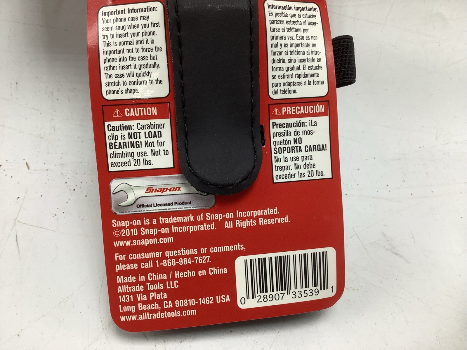 Snap on tools BLACK New cell phone holder vertical + inside pocket NEW !!!!!