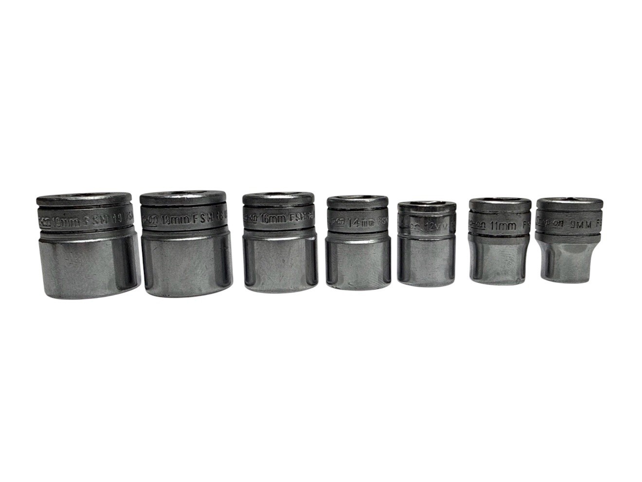 Snap-on 3/8” Drive Metric Shallow Socket Set 7pc FSM 6pt 9-19mm USA Flank Drive