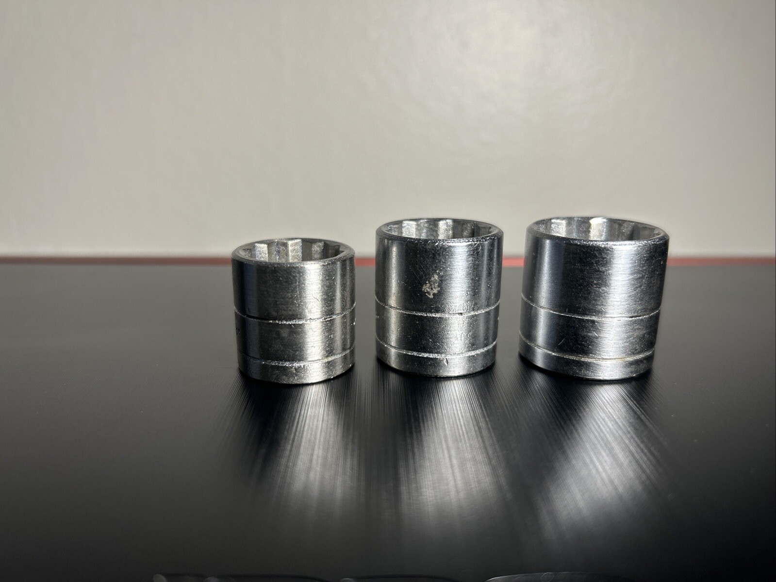 SK Wayne 5/8, 11/16, 3/4 Vintage Sockets. 3/8s Drive 12 Point 3 Item Lot