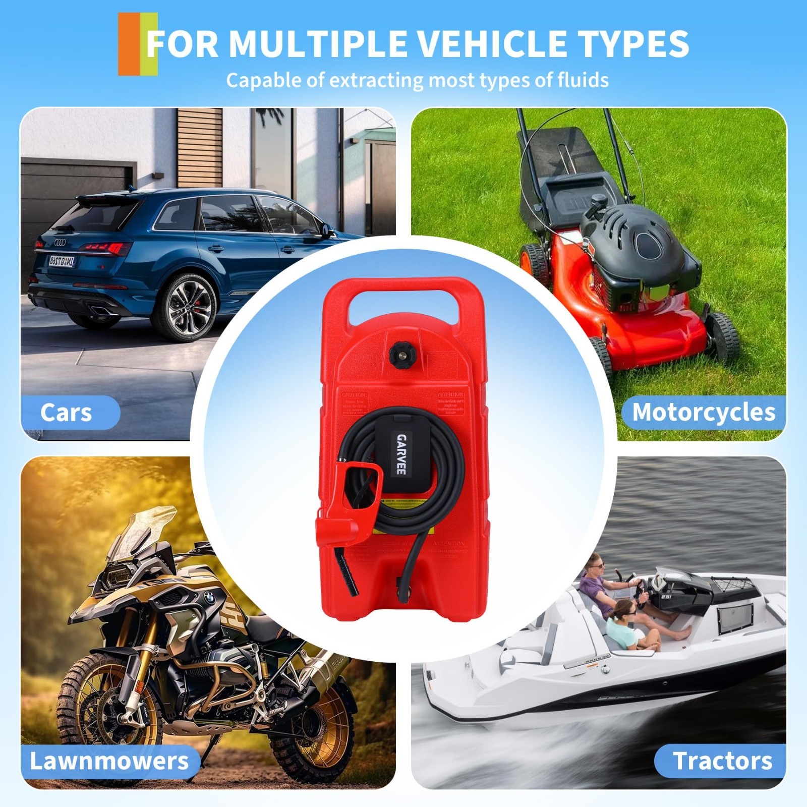 Portable Fuel Tank 15 Gallon with Pump Rubber Tires Gas Caddy Lawn Mower Tool