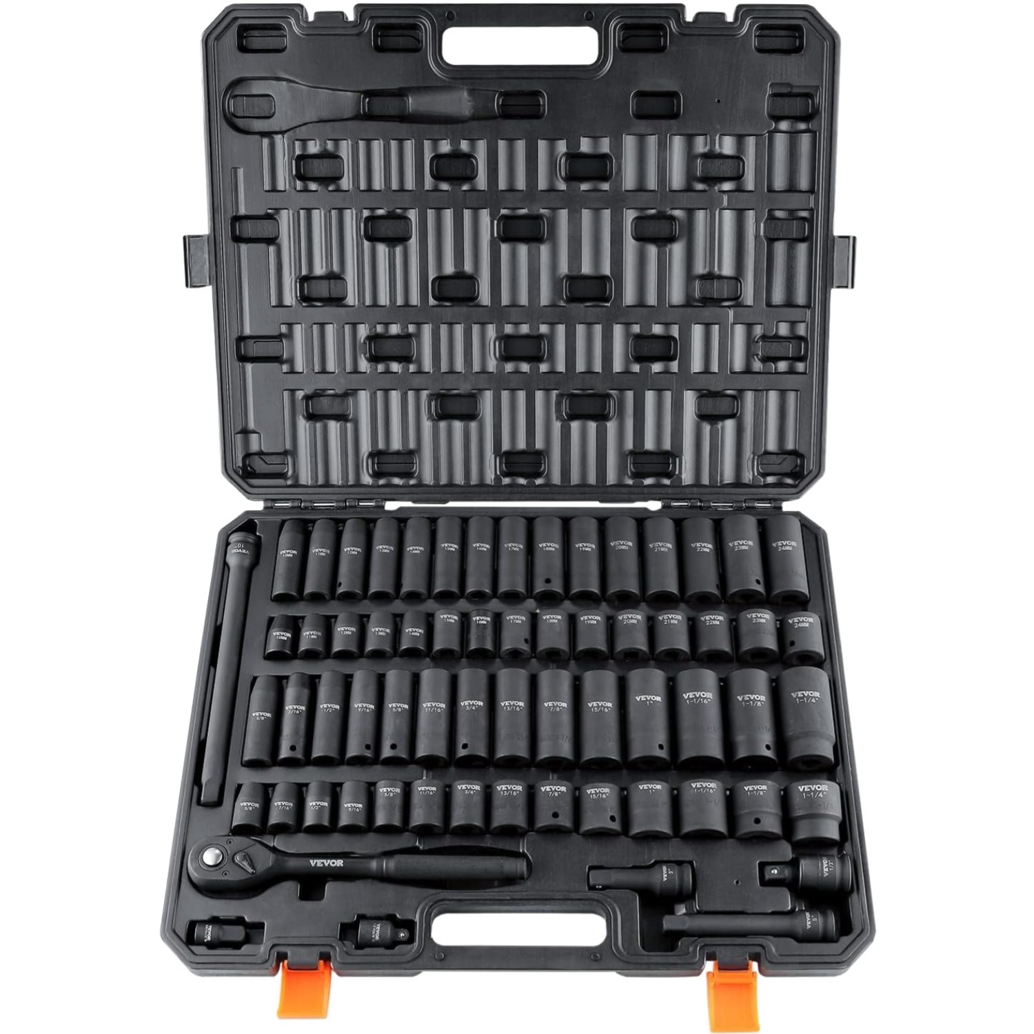 Impact Socket Set 65 Piece, SAE & Metric, Cr-V Steel