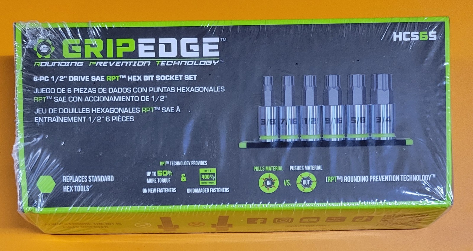 Grip Edge Tools 6 Pc 1/2″ Dr SAE RPT Hex Bit Socket Set HCS6S